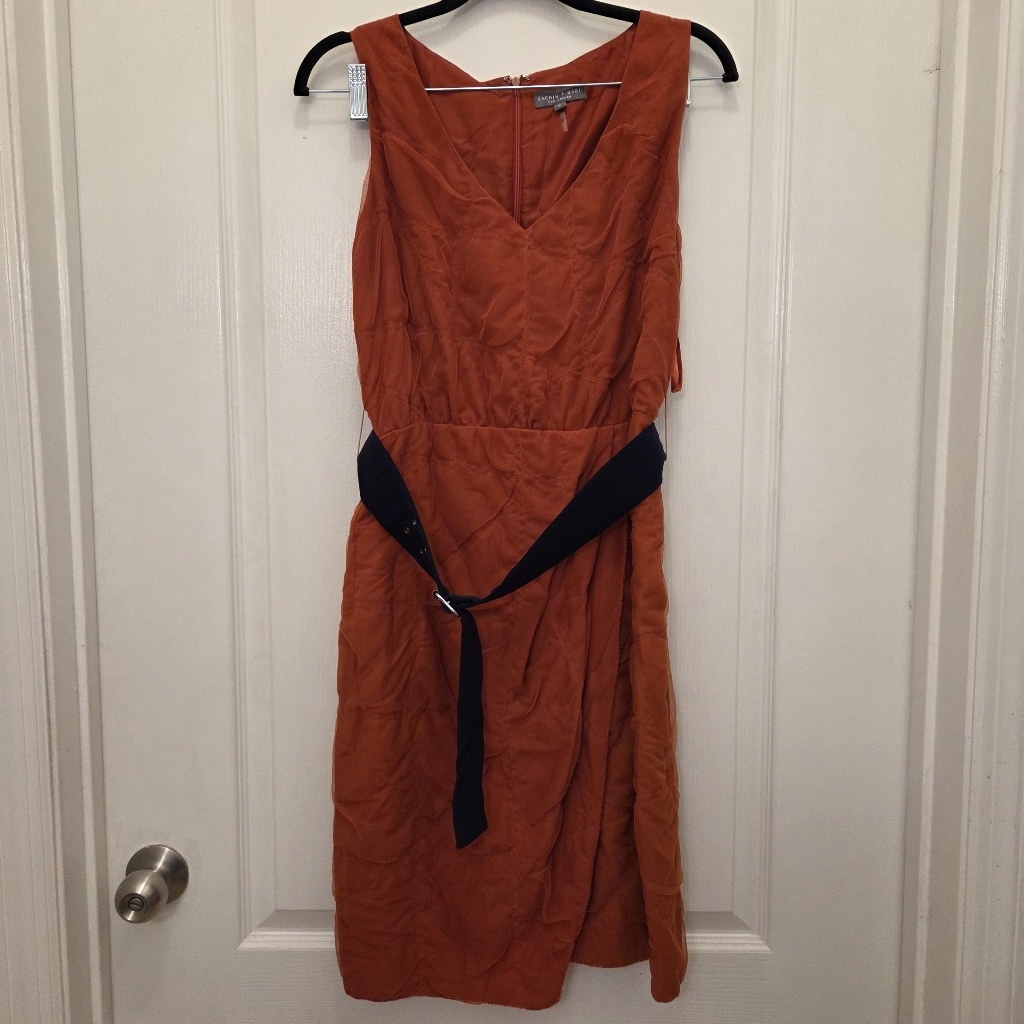 Sachin + Babi For Ankasa Women's Midi Burnt Orange Size 6 Dress With Belt &